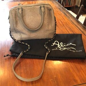 Alicia and Olivia gray snake print leather bag.